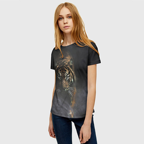 Женская футболка Тигр в тумане / 3D-принт – фото 3