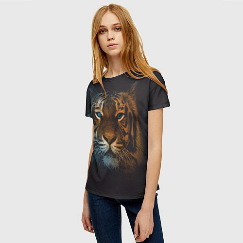 Женская футболка Тигр с голубыми глазами / 3D-принт – фото 3