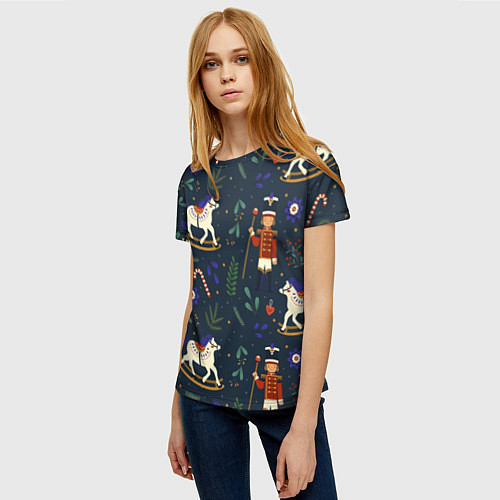Женская футболка Щелкунчик паттерн с лошадкой / 3D-принт – фото 3