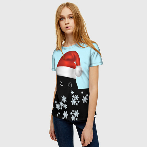 Женская футболка Новогодний Кот со снежинками / 3D-принт – фото 3