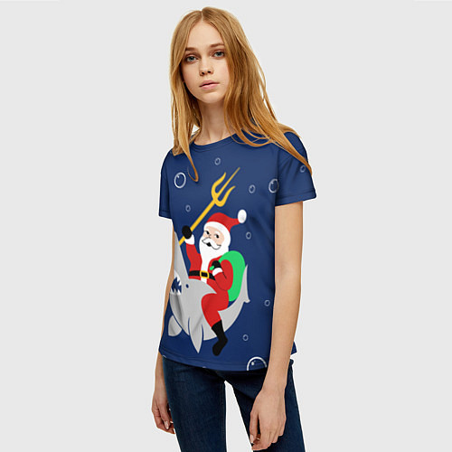 Женская футболка САНТА КЛАУС НА АКУЛЕ SANTA / 3D-принт – фото 3