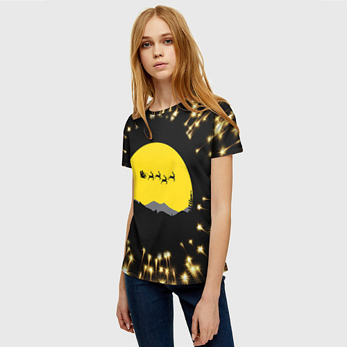 Женская футболка Фейерверк Санта / 3D-принт – фото 3