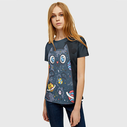 Женская футболка Космический кот в планетах / 3D-принт – фото 3
