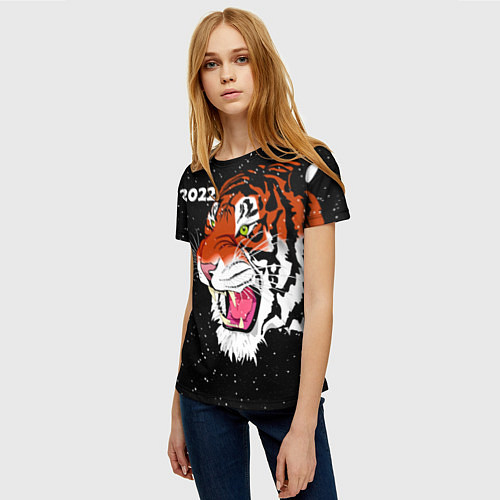 Женская футболка Рычащий Тигр и Снегопад 2022 / 3D-принт – фото 3