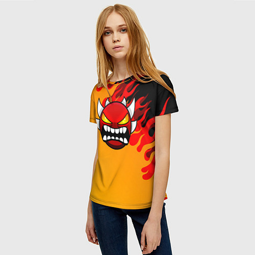 Женская футболка Geometry Dash пламя огня / 3D-принт – фото 3