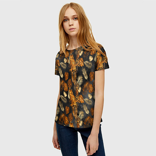 Женская футболка Тигры и листья Тропики / 3D-принт – фото 3