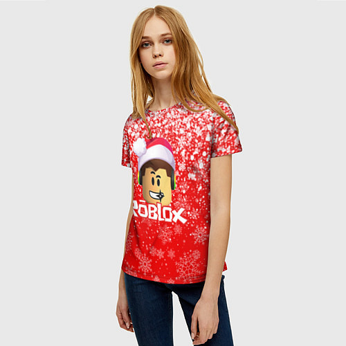 Женская футболка ROBLOX НОВОГОДНИЙ SMILE 2022 / 3D-принт – фото 3
