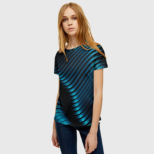 Женская футболка Волны голубого металла / 3D-принт – фото 3