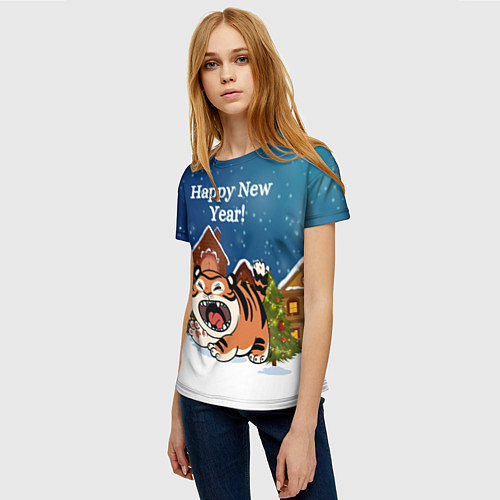 Женская футболка Рычащий тигренок 2022 / 3D-принт – фото 3