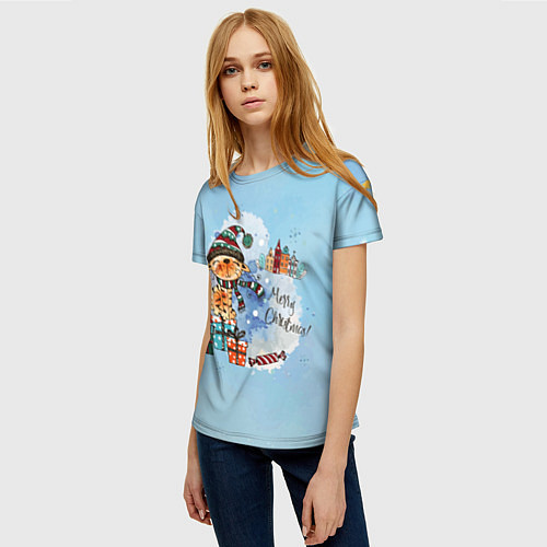 Женская футболка Акварельный КотэКлаус / 3D-принт – фото 3