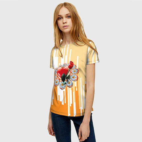 Женская футболка Сердечко-колечко / 3D-принт – фото 3