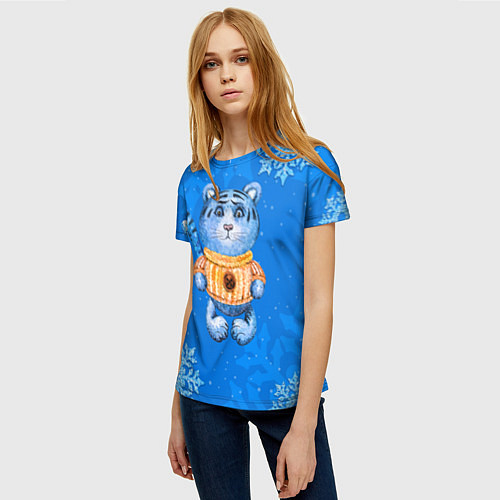 Женская футболка Синий плюшевый тигренок 2022 / 3D-принт – фото 3