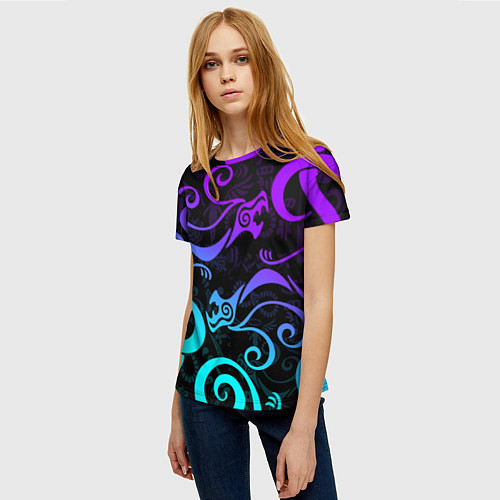 Женская футболка НЕОНОВОЕ ТАТУ ДРАКЕНА УЗОР / 3D-принт – фото 3