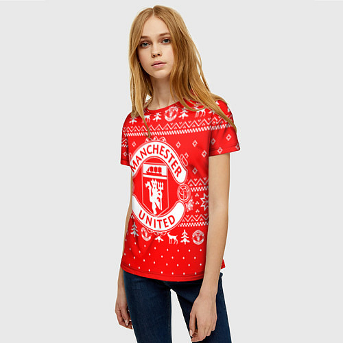 Женская футболка FC Manchester United: Новогодний узор / 3D-принт – фото 3