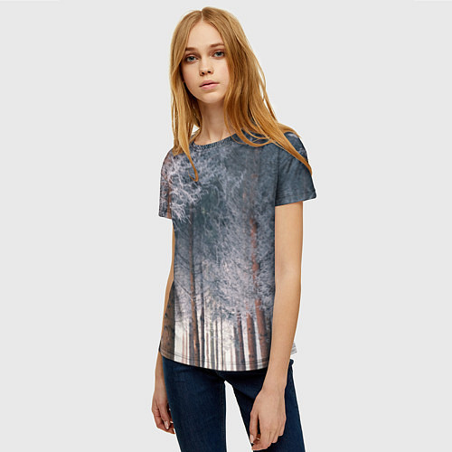 Женская футболка Зимний еловый лес / 3D-принт – фото 3