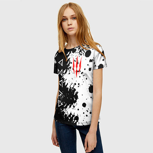 Женская футболка The Witcher black & white / 3D-принт – фото 3