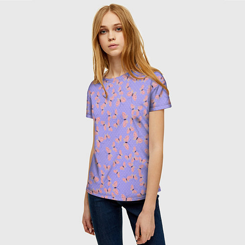 Женская футболка Бабочки паттерн лиловый / 3D-принт – фото 3