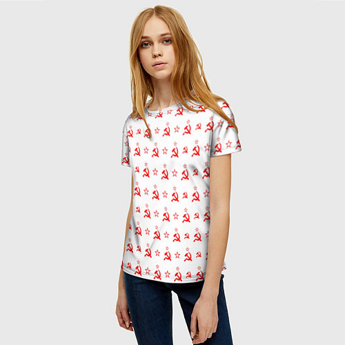 Женская футболка Серп и Молот СССР на белом фоне / 3D-принт – фото 3