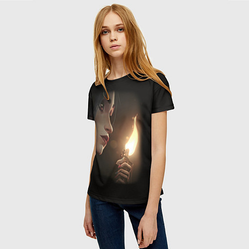 Женская футболка Arcane - League Of Legends Jinx с огнем / 3D-принт – фото 3