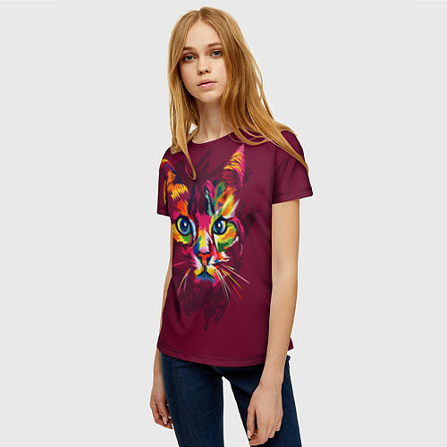 Женская футболка Кошечка в ярких красках / 3D-принт – фото 3