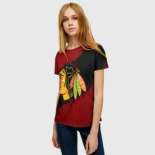 Женская футболка Chicago Blackhawks, Чикаго Блэкхокс / 3D-принт – фото 3