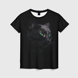 Футболка женская Черна кошка с изумрудными глазами, цвет: 3D-принт