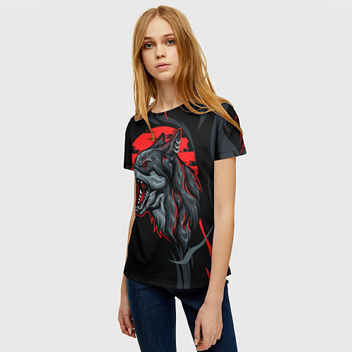 Женская футболка Дикий волк на закате / 3D-принт – фото 3