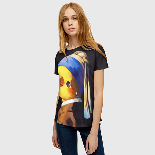 Женская футболка ПОПУГАЙ С жемчужной Сережкой / 3D-принт – фото 3