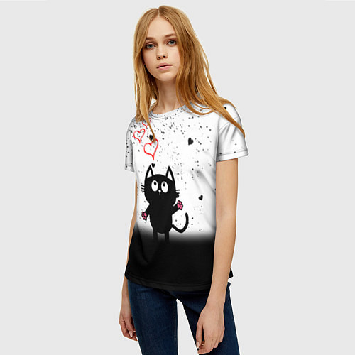 Женская футболка Котик в тумане Сердечки / 3D-принт – фото 3