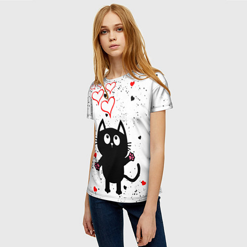 Женская футболка Влюблённый котик Cat Love / 3D-принт – фото 3