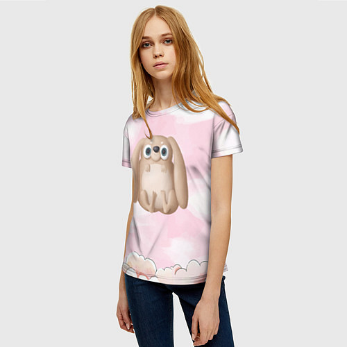 Женская футболка Большой забавный заяц / 3D-принт – фото 3