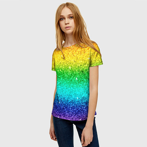 Женская футболка Блестки радуга / 3D-принт – фото 3