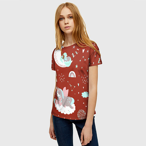 Женская футболка Единорог на облакеспящий единорог / 3D-принт – фото 3