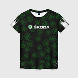 Футболка женская Skoda паттерн логотипов, цвет: 3D-принт