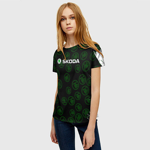 Женская футболка Skoda паттерн логотипов / 3D-принт – фото 3