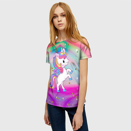 Женская футболка Единорог и блестяшки / 3D-принт – фото 3