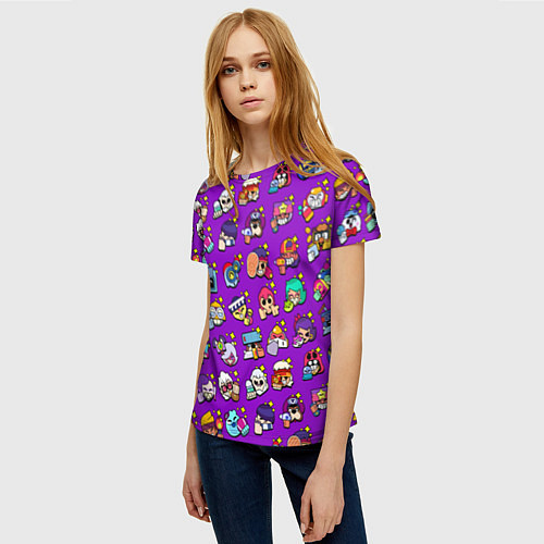 Женская футболка Особые редкие значки Бравл Пины фиолетовый фон Bra / 3D-принт – фото 3