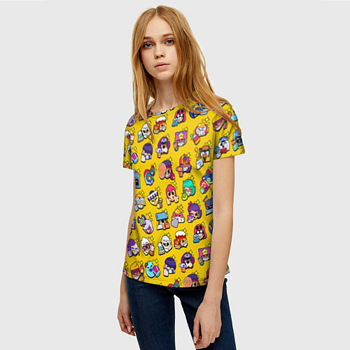 Женская футболка Особые редкие значки Бравл Пины желтый фон Brawl S / 3D-принт – фото 3