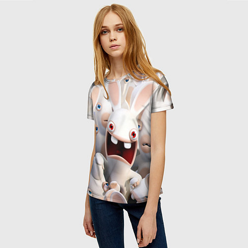 Женская футболка Бешеные кролики в толпе / 3D-принт – фото 3