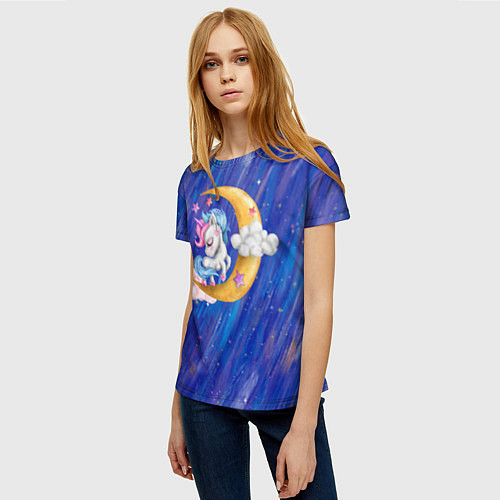 Женская футболка Ночной милый единорог / 3D-принт – фото 3
