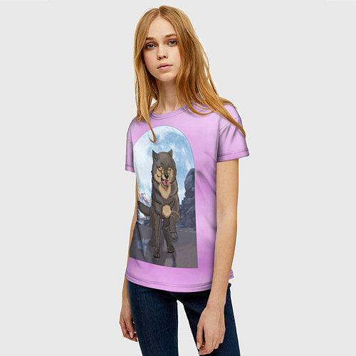 Женская футболка Волк оборотень в полнолуние, лиловое небо / 3D-принт – фото 3