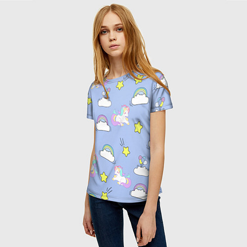 Женская футболка Единоржки и облака / 3D-принт – фото 3