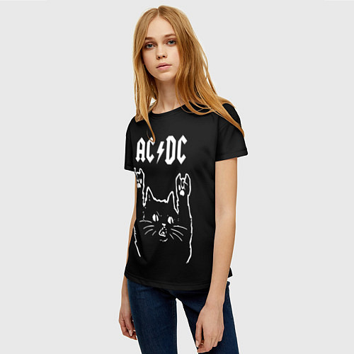 Женская футболка AC DC, Рок кот / 3D-принт – фото 3