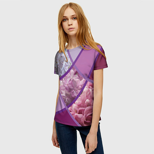 Женская футболка Весна Полосатый принт Сирень / 3D-принт – фото 3