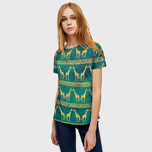 Женская футболка Золотые жирафы паттерн / 3D-принт – фото 3