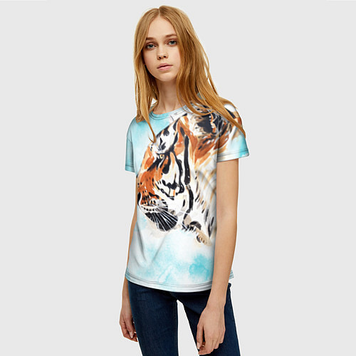 Женская футболка Tiger paints / 3D-принт – фото 3