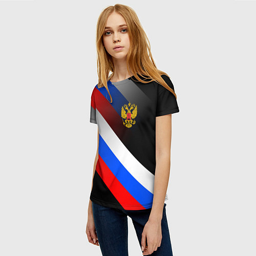 Женская футболка ФЛАГ РОССИИ ЛИНИИ / 3D-принт – фото 3
