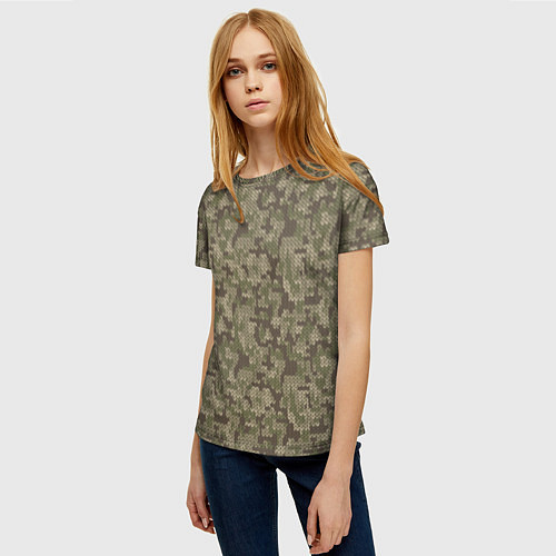 Женская футболка Вязаный Лесной Камуфляж / 3D-принт – фото 3