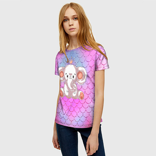 Женская футболка Маленький слоненок с короной / 3D-принт – фото 3