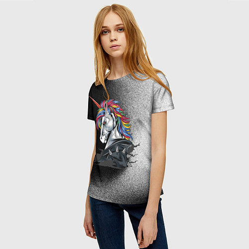 Женская футболка Брутальный единорог / 3D-принт – фото 3